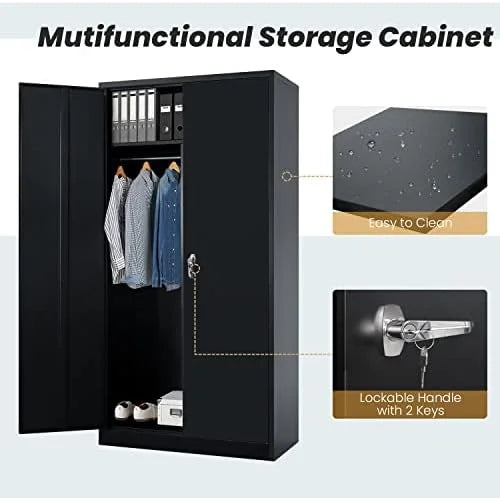 72" Metal Wardrobe Closet with Lock and Adjustable Shelves Q831291