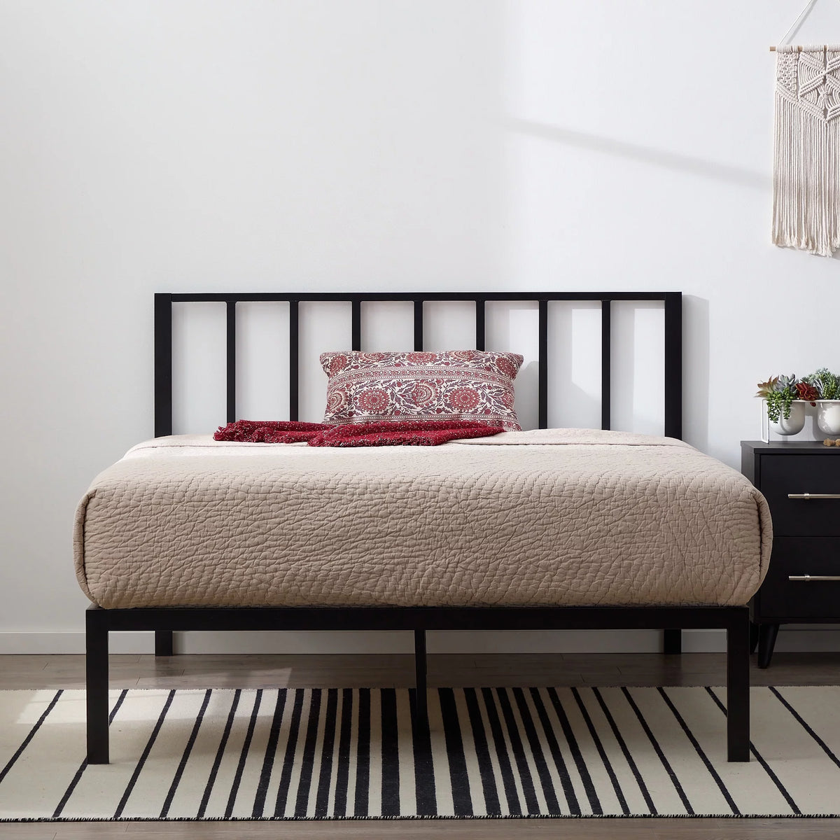 Black Metal Platform Bed with Headboard X234664