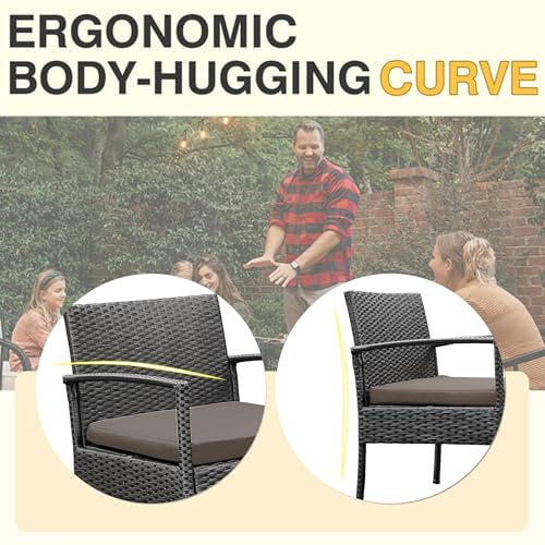 Brown 3 PCS Rattan Conversation Chairs Set K617