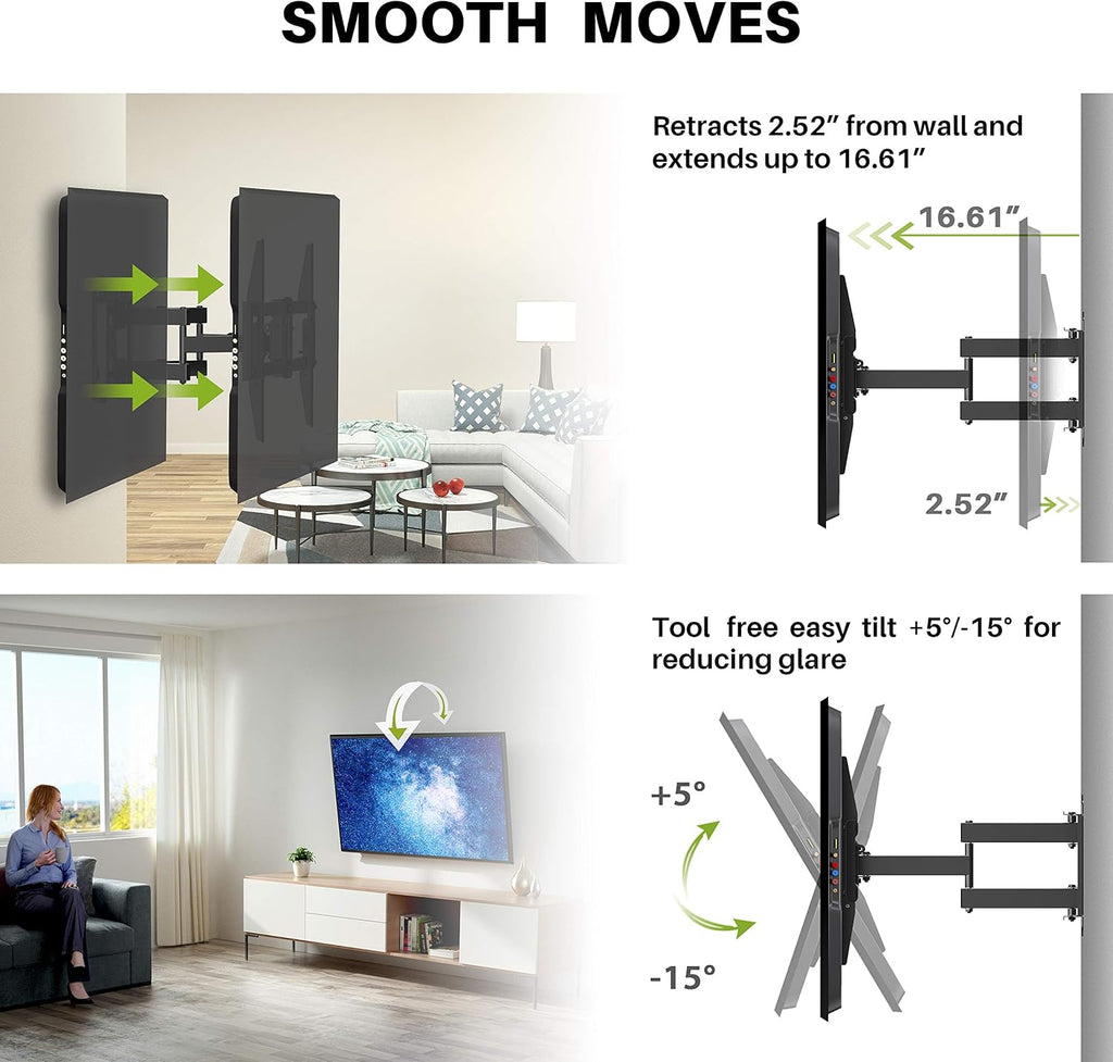 Full Motion TV Wall Mount for 37-75 inch TV, Up to 132lbs, Dual Articulating Arms, Max VESA 600x400mm, Pack of 2 S626