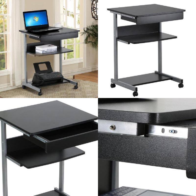 Compact Rolling Laptop Cart Desk with Drawer and Shelf G455968