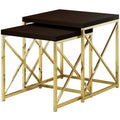 Cappuccino Gold Particle Board Metal 2pcs Nesting Table Set F9538