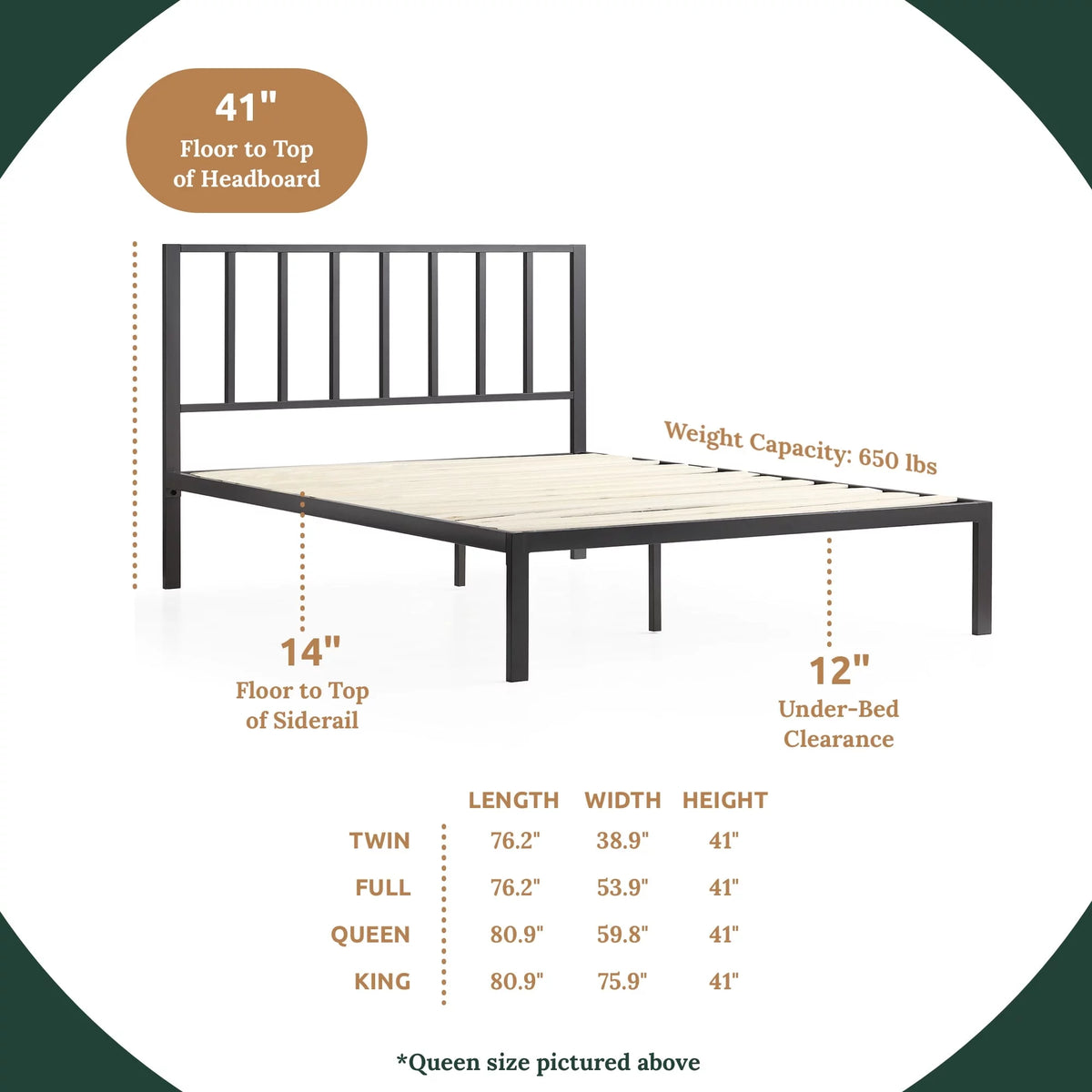 Black Metal Platform Bed with Headboard X234664