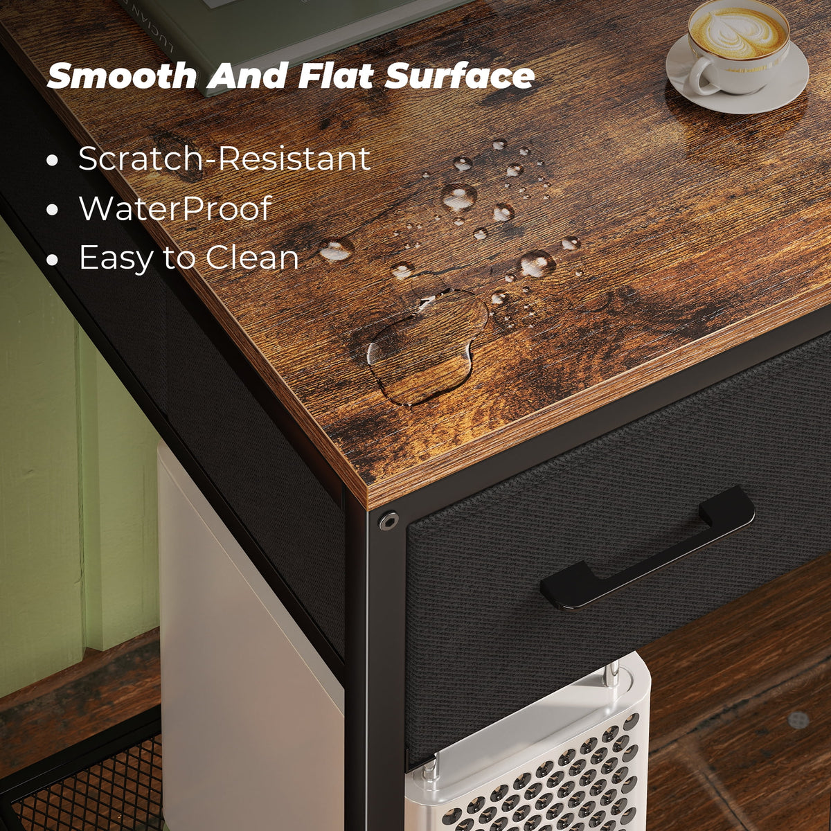 L Shaped Desk with Power Outlets and Storage Shelves R3728