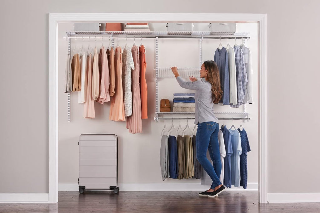 White Wire Shelving Kit with Expandable Shelving and Telescoping Rods G783