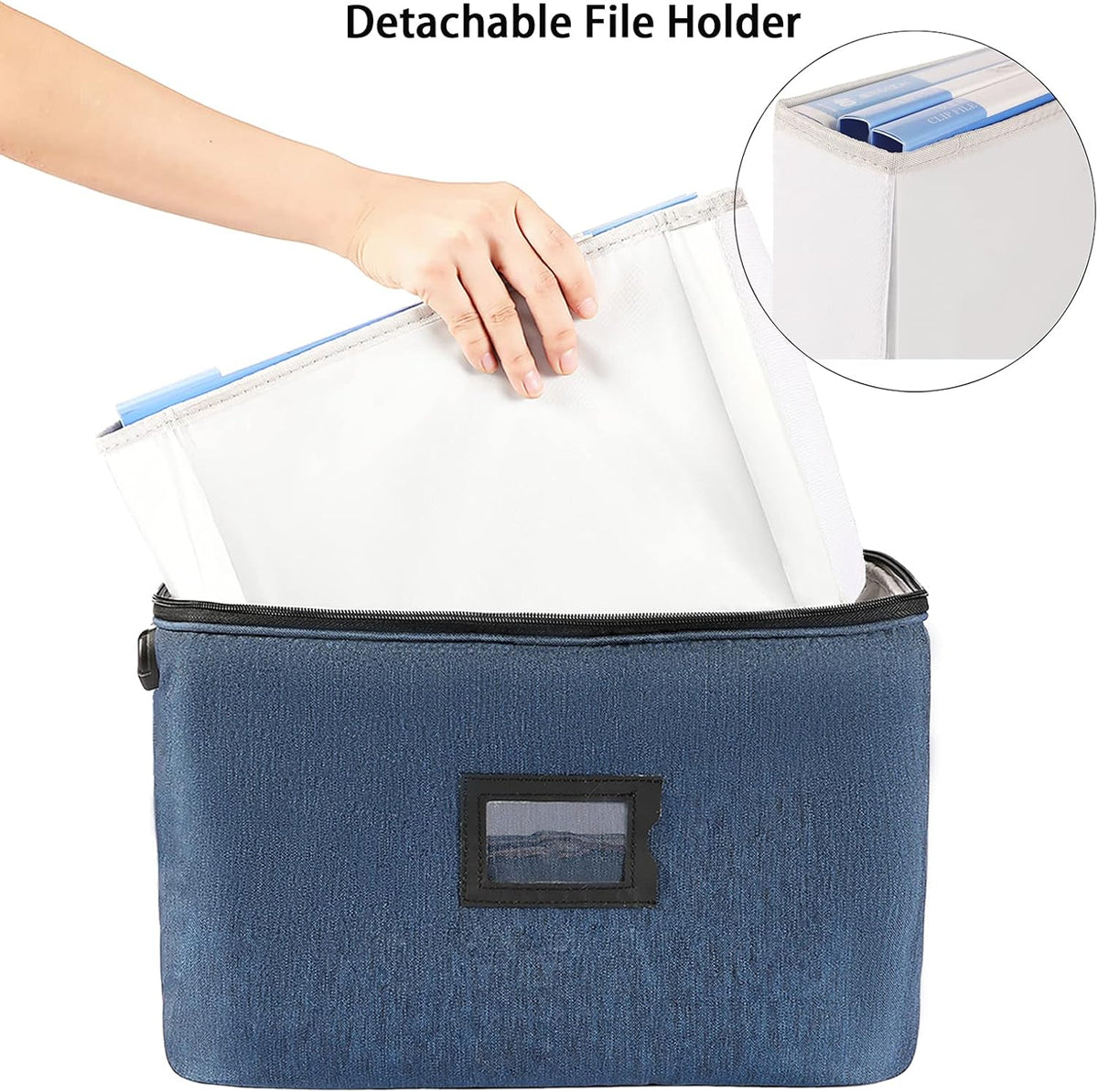 Blue Oxford Fabric Document Organizer Box with Lock W1362