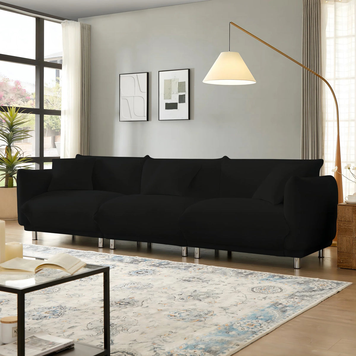 118.5 Inch Deep Seat 3-Seater Sofa with 3 Pillows L8742