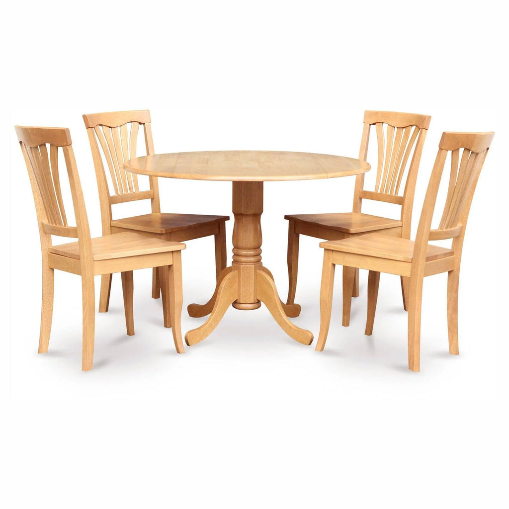 5 Piece Drop Leaf Dining Table Set with Wooden Seat Chairs A59012