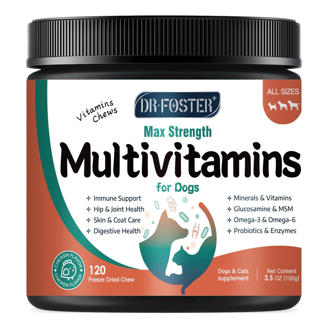 Dog Multivitamin with Glucosamine Omega 3 Probiotics 120 Chews S967