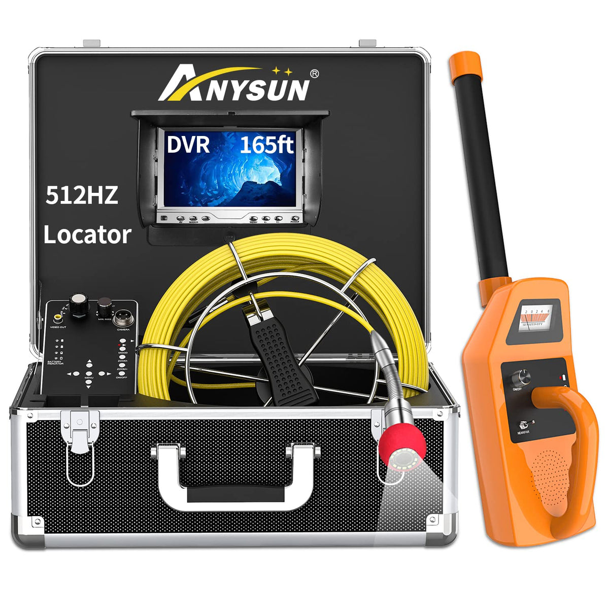 Sewer Camera with Locator, 165ft Inspection Camera with 512Hz Sonde Transmitter and Receiver, DVR and 7 LCD Monitor IP68 Waterproof Pipe Inspection Camera H3210