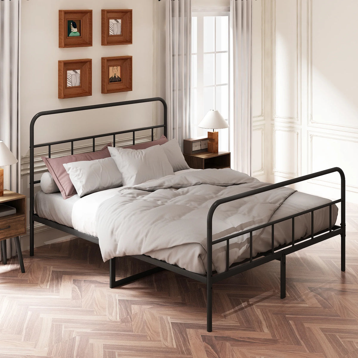 Queen Metal Platform Bed Frame with Headboard Q590