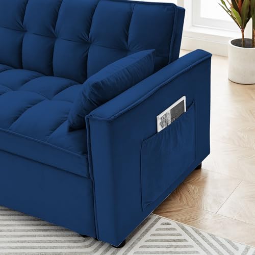 Beige Velvet Convertible Sofa Sleeper with Detachable Arm Pockets D621