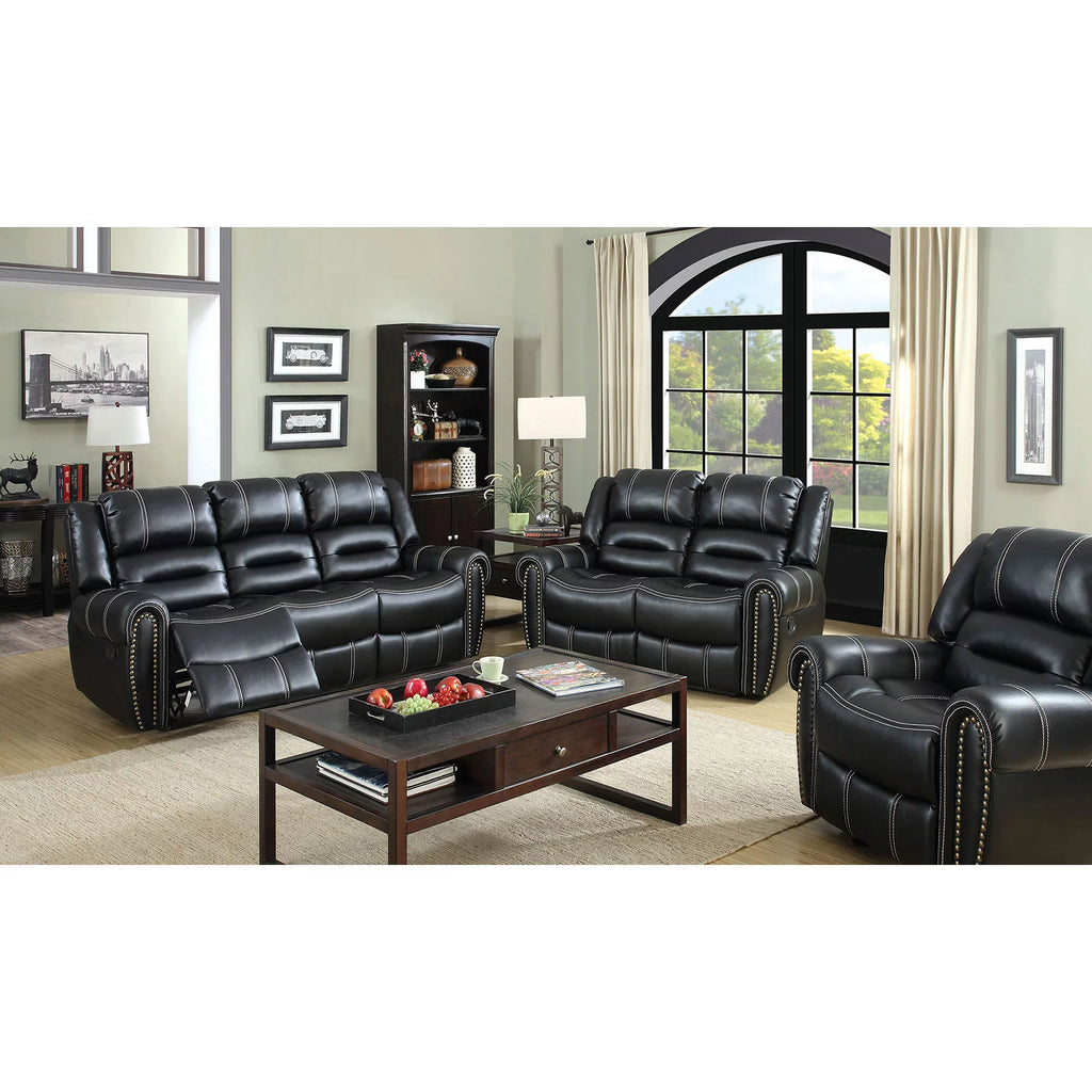 Black Leatherette Reclining Sofa and Loveseat 2pc Set F9442