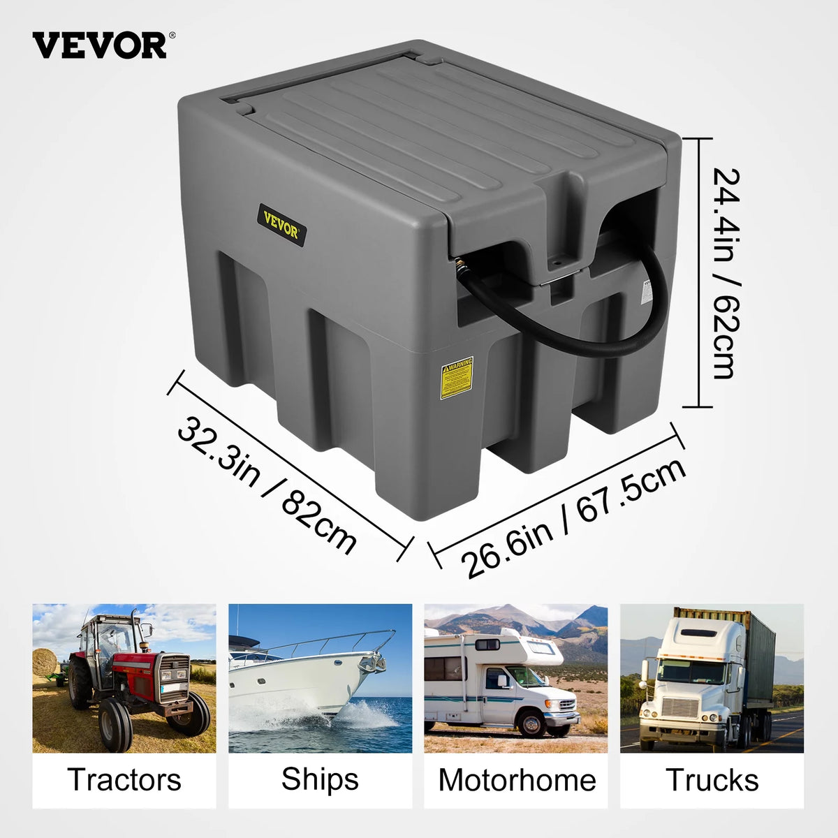 58 Gallon 10 GPM Diesel Fuel Tank with 12V Electric Transfer Pump and 13.1ft Rubber Hose I684902