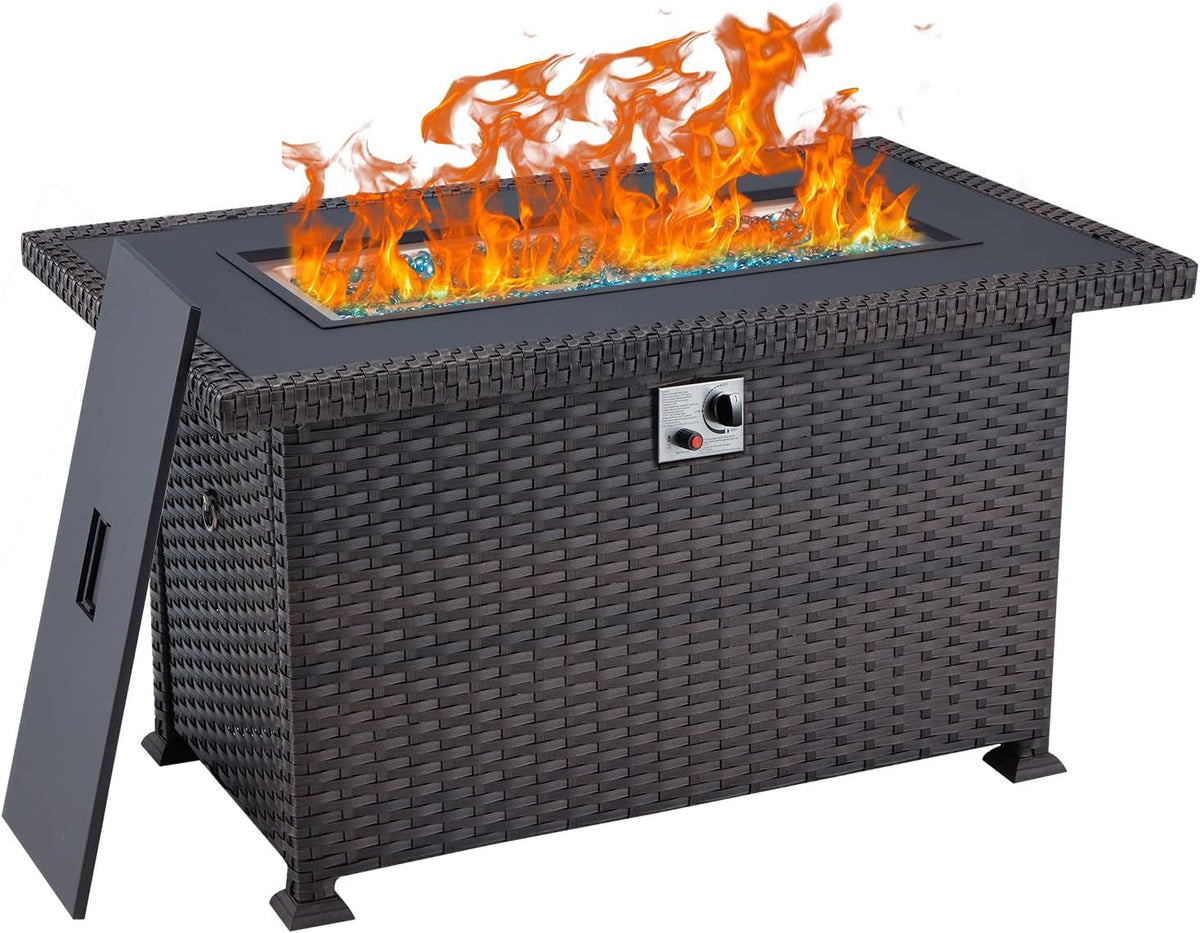 50in 50000BTU Propane Fire Pit Table with Cover and Blue Fire Glass Y40534