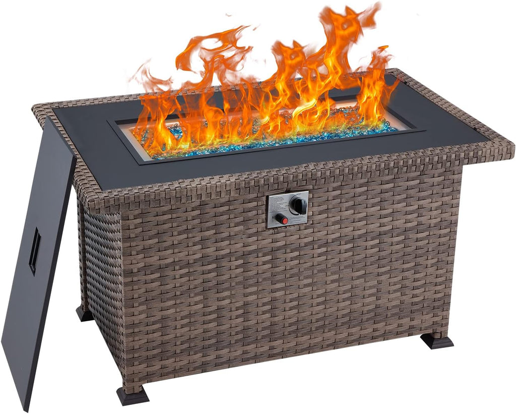 50in 50000BTU Propane Fire Pit Table with Cover and Blue Fire Glass Y40534