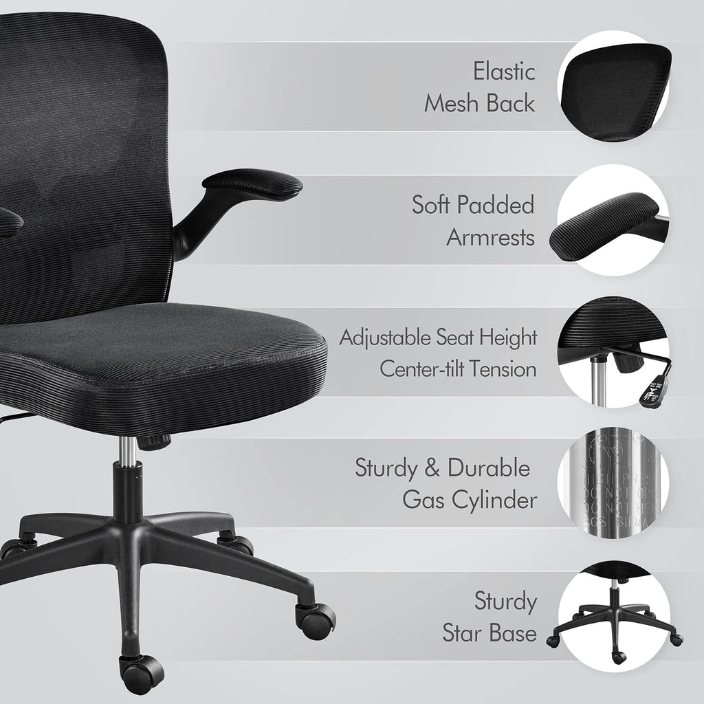 Black Ergonomic Mesh Office Chair with Flip-up Arms T104456