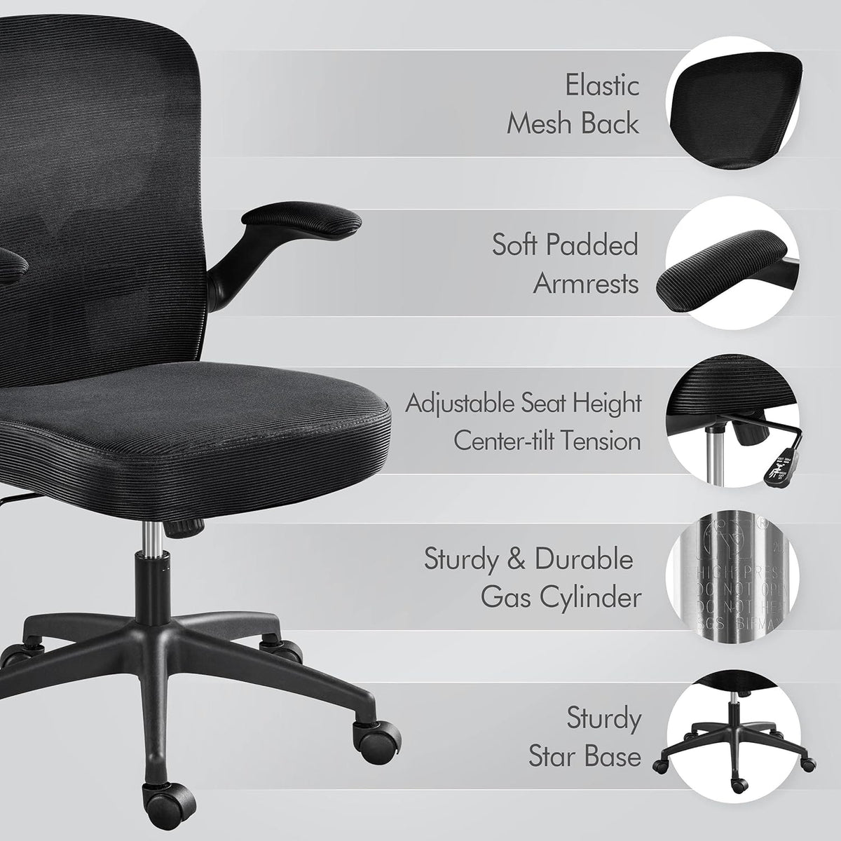 Black Ergonomic Mesh Office Chair with Flip-up Arms T104456