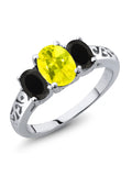 925 Sterling Silver Canary Mystic Topaz and Black Onyx 3 Stone Ring F7760