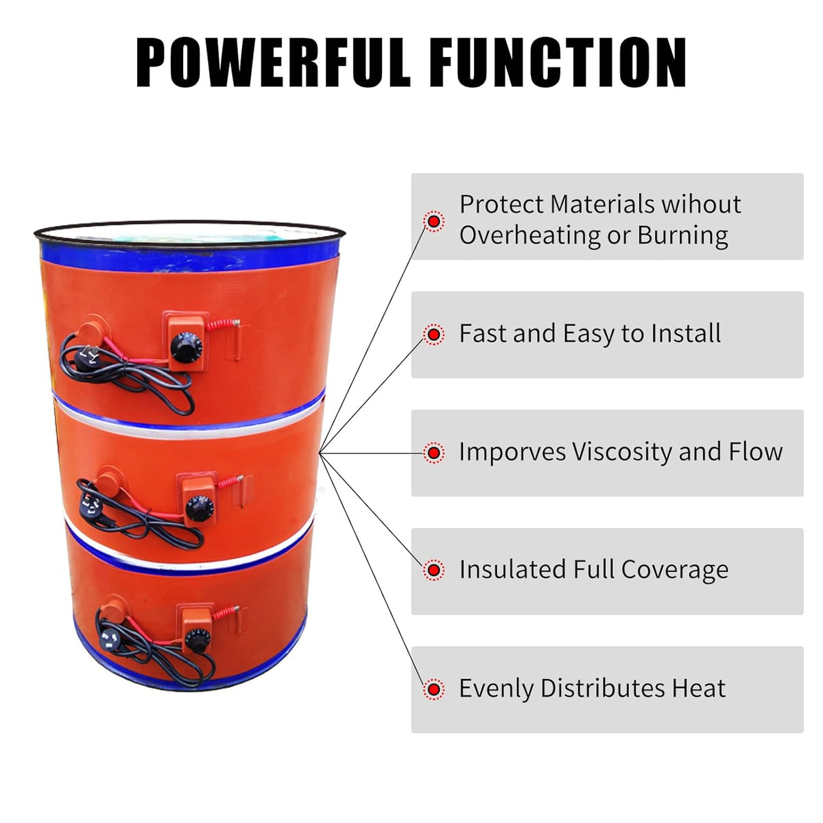 55-Gallon Silicone Metal Drum Heat Pad Band Warmer Kit 120V 150℃ 5x70in Pack of 2 S250