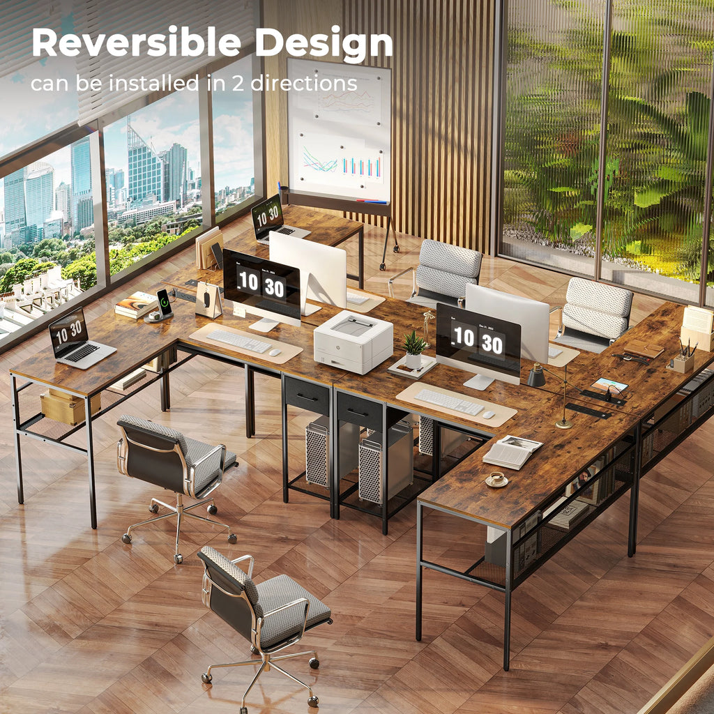 L Shaped Desk with Power Outlets and Storage Shelves R3728