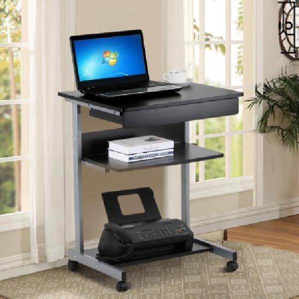Compact Rolling Laptop Cart Desk with Drawer and Shelf G455968
