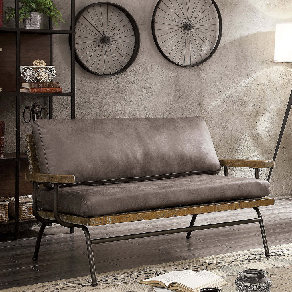 Rustic Cushioned 2-Seater Brown Faux Leather Loveseat B668748