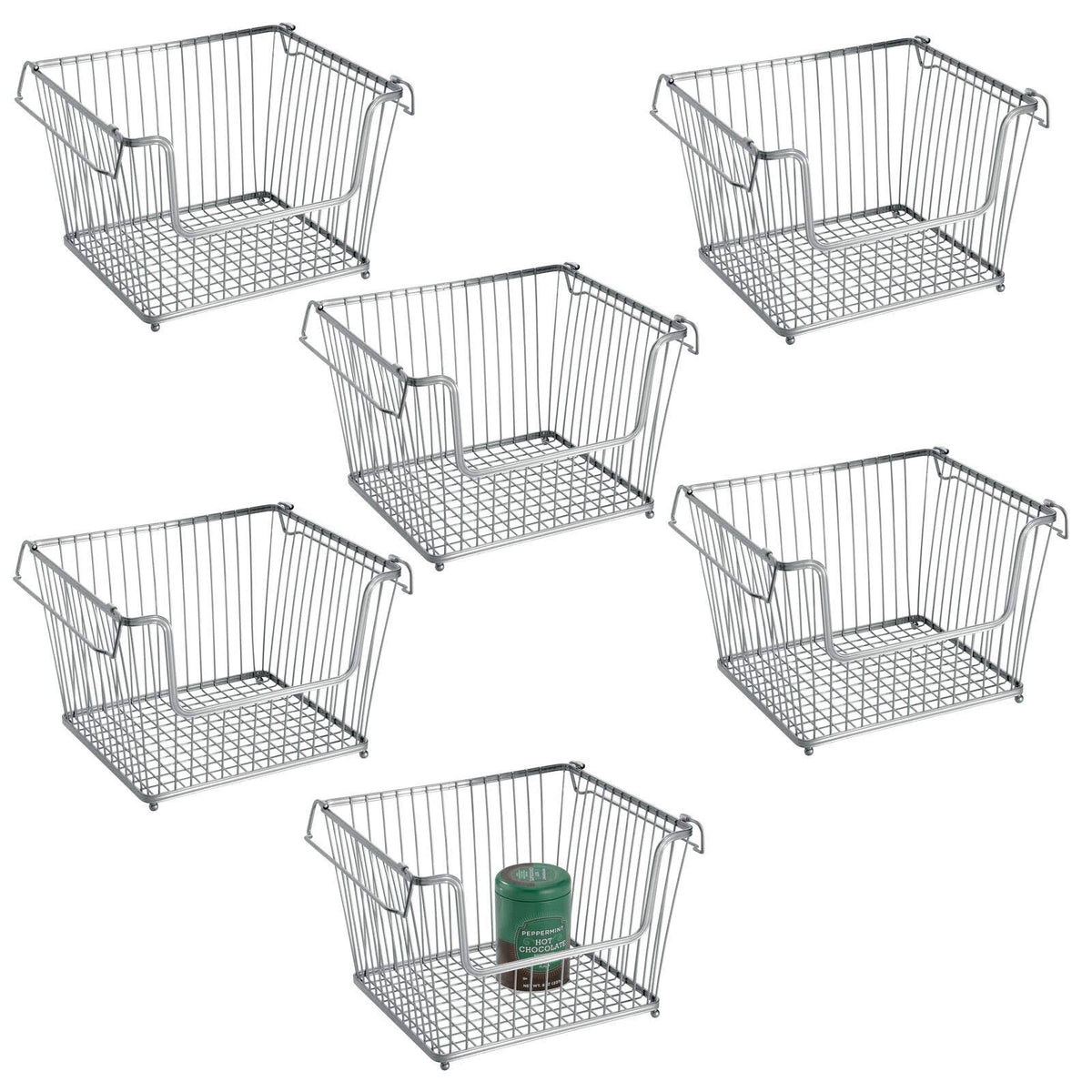 Stackable Metal Food Storage Organizer Bin Basket with Handles J65184