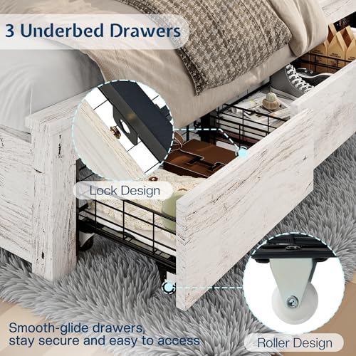 Twin Wood Daybed with Bookcase Headboard and 3 Drawers H427580