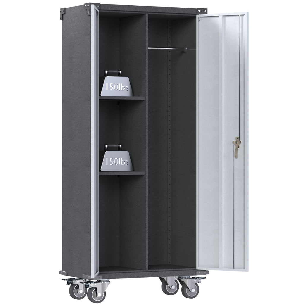 Metal Rolling Storage Cabinet with Hanging Rod P6633