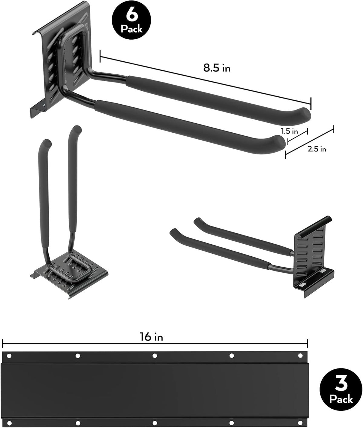 Heavy Duty Garage Storage Tool Organizer Wall Mount Rack with 6 Long Hooks, 48 Inch, Pack of 2 Y1274