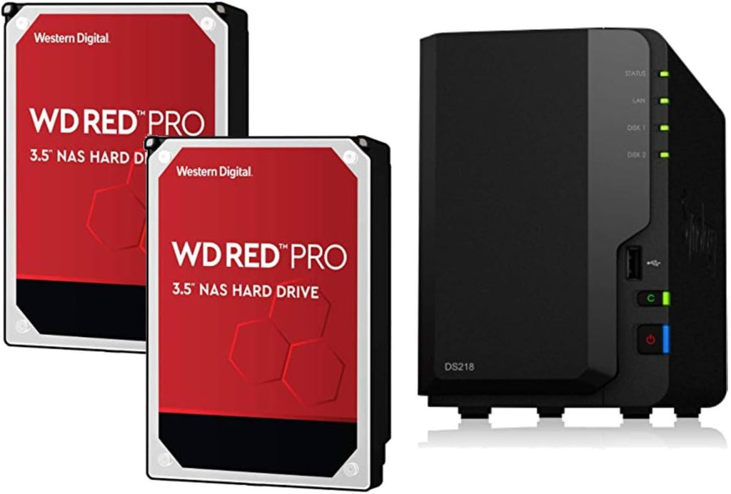 2 Bay NAS DiskStation DS218 Diskless with 2 WD Red Pro 4TB Hard Drives 7200 Class T597