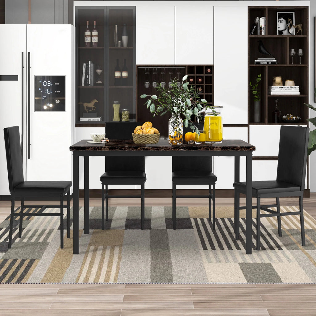 5-Piece Faux Marble Top Velvet Dining Table Set L5169