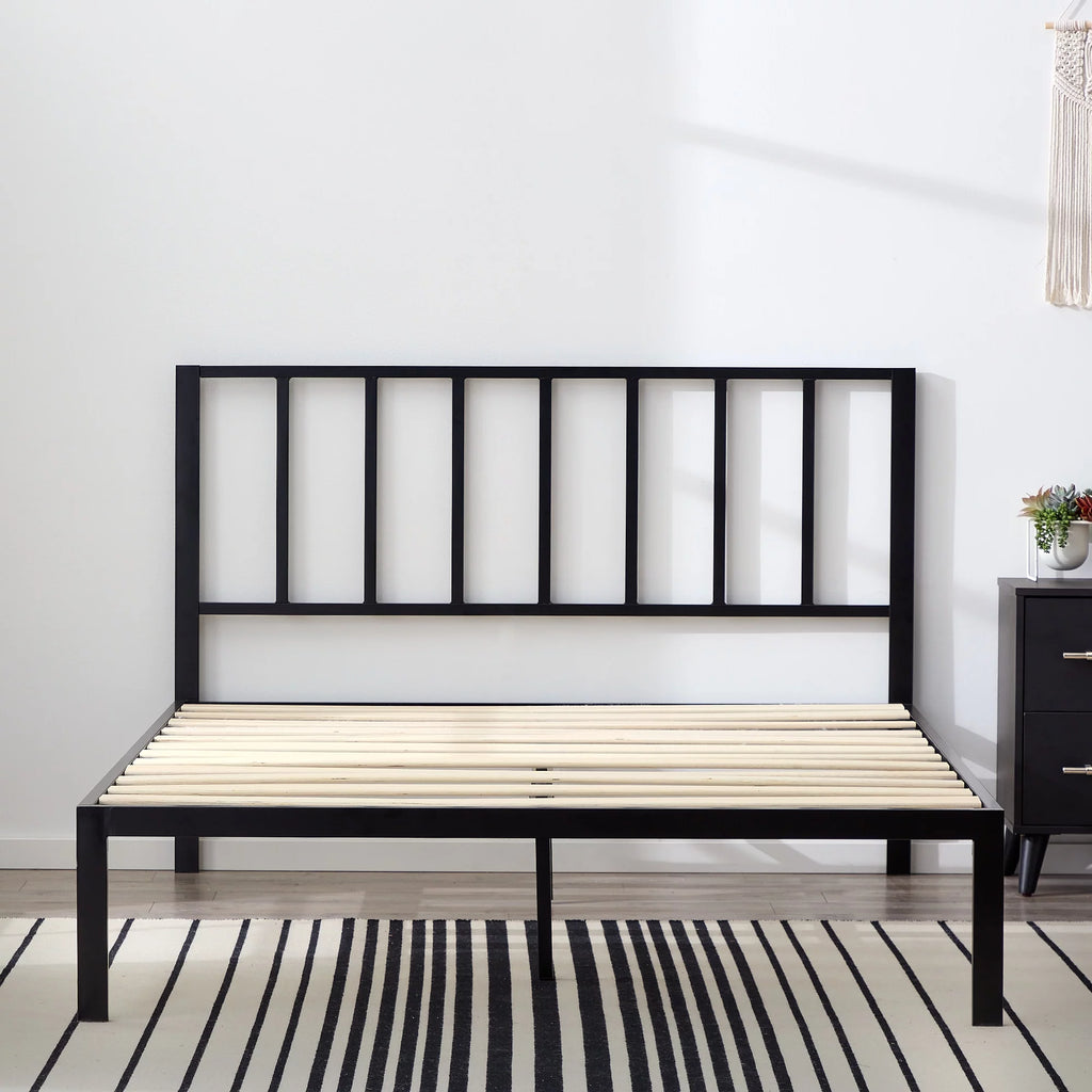 Black Metal Platform Bed with Headboard X234664