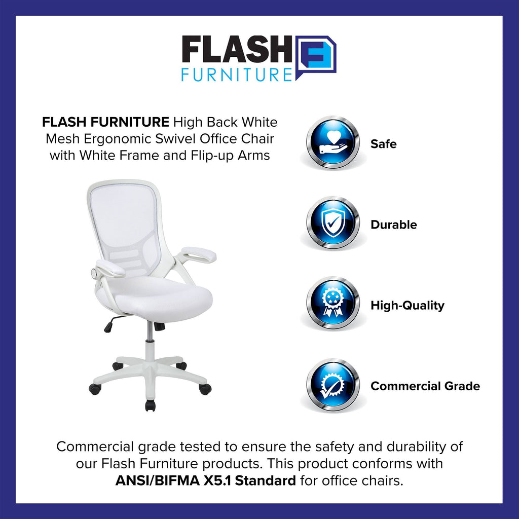 White High Back Mesh Ergonomic Swivel Office Chair with Flip Up Arms O631307