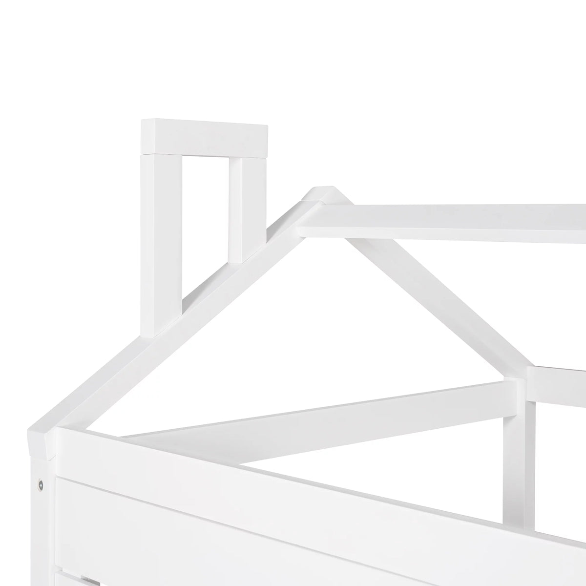 White Twin Size Wooden House Bed with Drawers and Guard Rails Z78244