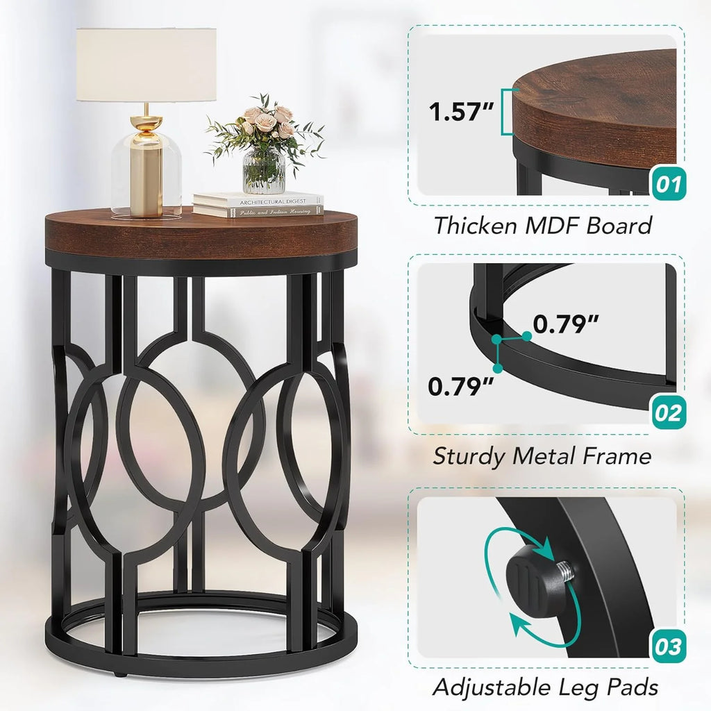 Round End Table with Metal Frame F65494