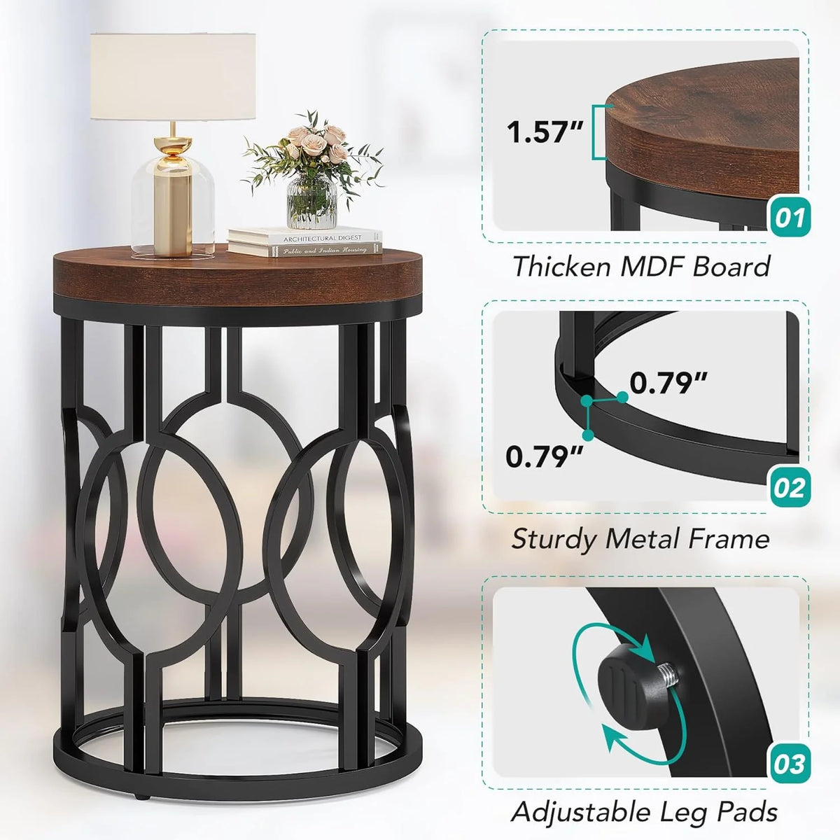 Round End Table with Metal Frame F65494