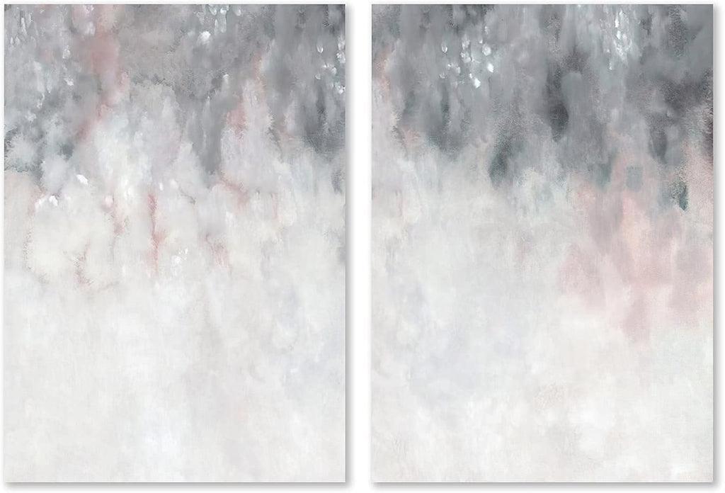 Abstract Gray White Pink Canvas Painting 16x24inchx2 No Frame A476069