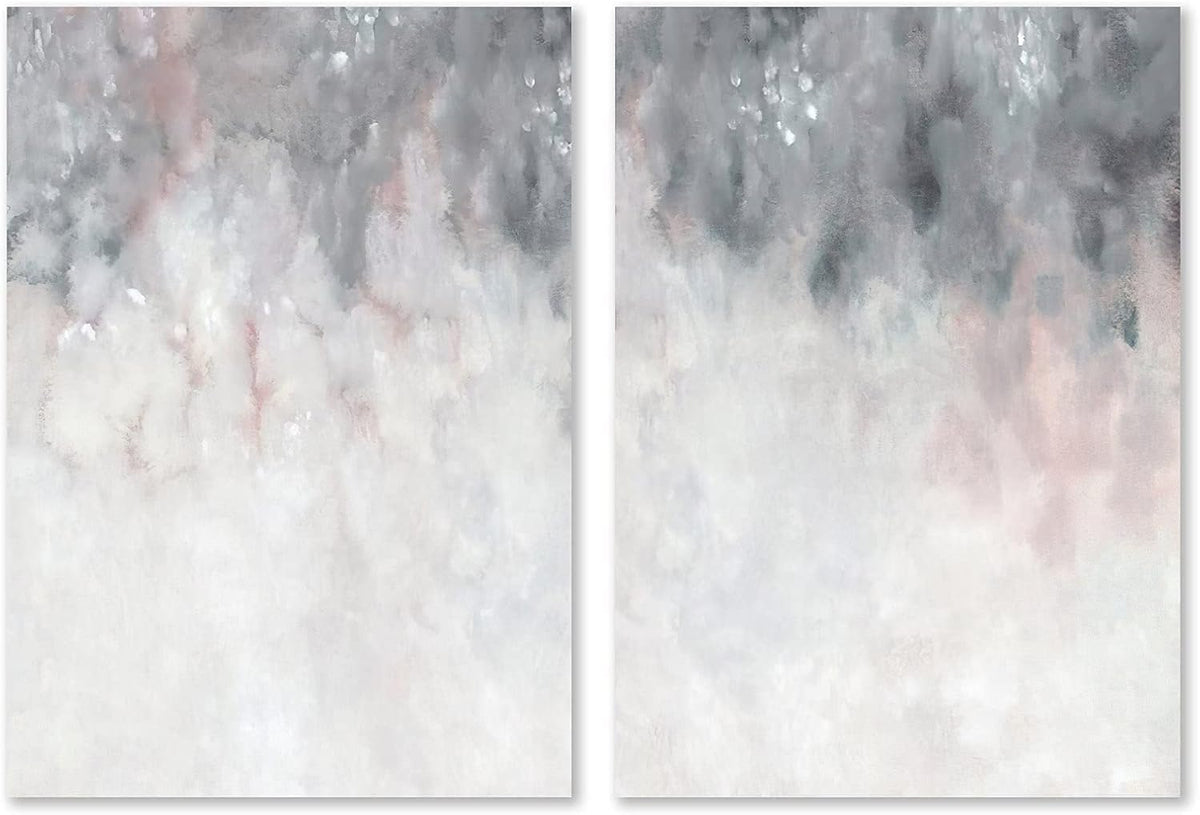 Abstract Gray White Pink Canvas Painting 16x24inchx2 No Frame A476069