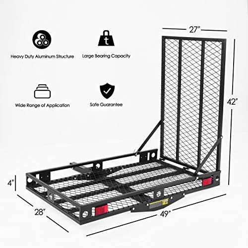 Heavy Duty Folding Hitch Cargo Carrier with Ramp, 500LBS Weight Capacity L59507
