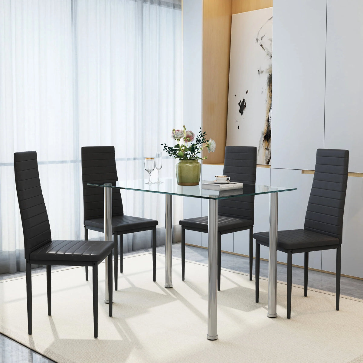5-Piece Faux Marble Top Velvet Dining Table Set L5169