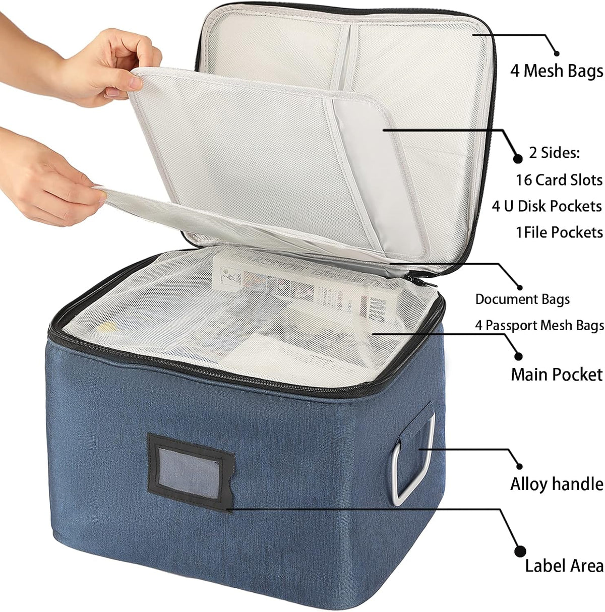 Blue Oxford Fabric Document Organizer Box with Lock W1362