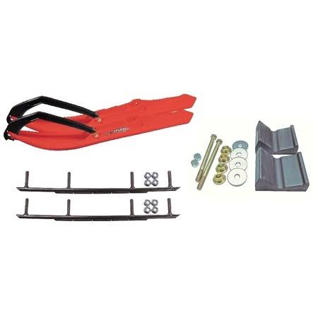 Red BX Snowmobile Skis Complete Kit with 10 inch Round Bars V9770