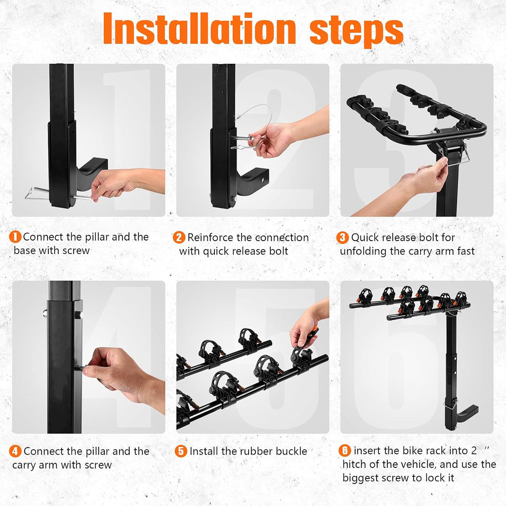 Black 2 inch Hitch Mount Double Foldable Bike Rack C598