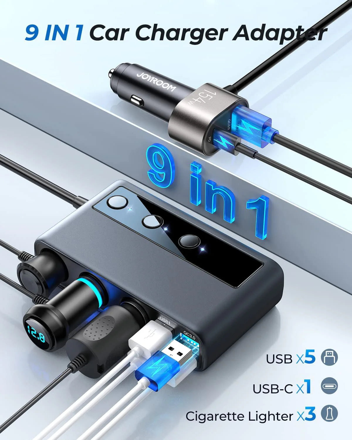 3 Socket 154W PD & QC 3.0 USB Car Charger Y532226