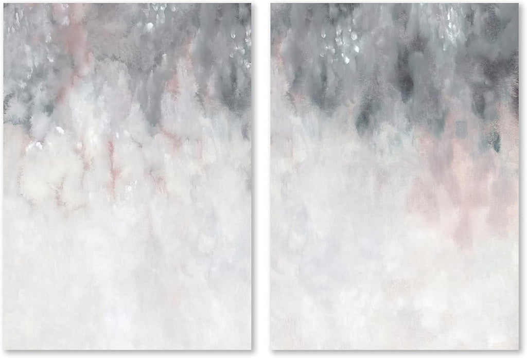 Abstract Gray White Pink Canvas Painting 16x24inchx2 No Frame A476069