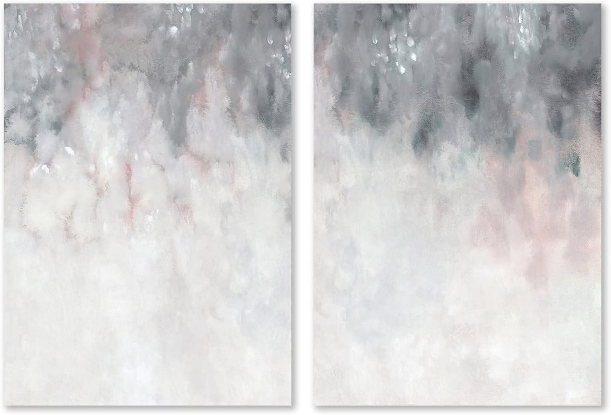 Abstract Gray White Pink Canvas Painting 16x24inchx2 No Frame A476069