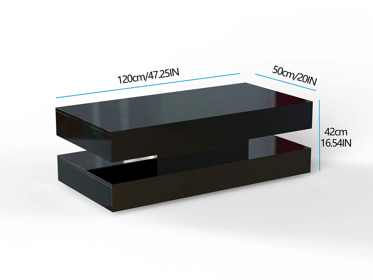 LED Coffee Table with 2 Storage Drawers, High Gloss Black Z570