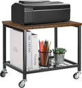 Rustic Brown and Black 2 Tier Printer Stand with Lockable Casters O3527